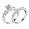 Silver Plated Lovers Crystal Couple Rings Set