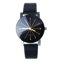 Black Unisex Leather Watch Round Case - sparklingselections