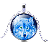 Women Vintage Wolf Picture Glass Cabochon Statement Chain Necklace - sparklingselections