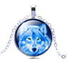Women Vintage Wolf Picture Glass Cabochon Statement Chain Necklace