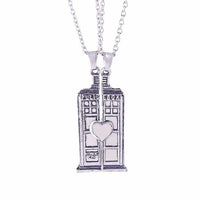 Tardis Police Box vintage Double Heart antique Pendant Necklace for Women