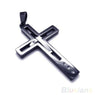 Men Black Silver Stainless Steel Cross Pendant Necklace