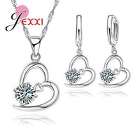 Valentines heart shape Sterling Silver Necklace and Earring set Pendant Jewelry - sparklingselections