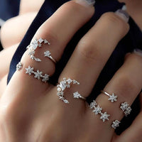 New fashion Moon Flower Crystal Silver Color Rings Set - sparklingselections