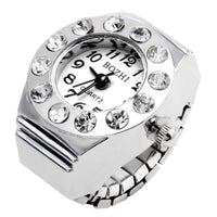 new Luxury Rhinestone Silver Elastic Finger Ring Watch - sparklingselections