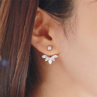Gold and Silver Plated Leave Crystal Stud Earrings For Women - sparklingselections