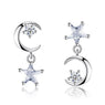 New Fashion Clear CZ Asymmetry Star Moon Stud Earrings