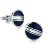 New Round dark blue enamel craft silver striped cufflinks