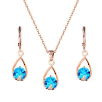 Water drop CZ crystal Necklace and Earring set Pendant Jewelry - sparklingselections
