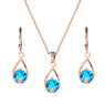 Water drop CZ crystal Necklace and Earring set Pendant Jewelry