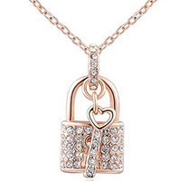 Crystal Charm Lock & Key Necklace Antique Pendants Jewelry - sparklingselections