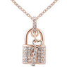 Crystal Charm Lock & Key Necklace Antique Pendants Jewelry