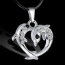 Silver Crystal Dolphin Heart Pendant Necklace