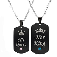 New "Her King His Queen" Tag Stainless Steel couple gift necklace - sparklingselections