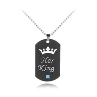 New "Her King His Queen" Tag Stainless Steel couple gift necklace - sparklingselections