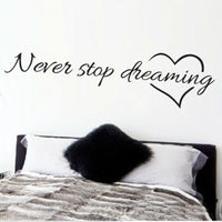 "Never Stop Dreaming" Inspirational Quotes Wall Decals For Living Room, Home, Offices Decoration - sparklingselections