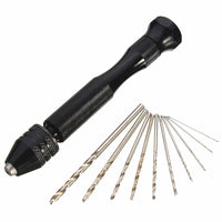 Mini Micro Aluminum Hand Drill With Keyless Chuck +10x HSS Twist Drills - sparklingselections