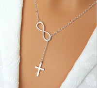 Infinity Cross Lariat Silver Plated Pendant Necklace - sparklingselections