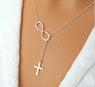 Infinity Cross Lariat Silver Plated Pendant Necklace