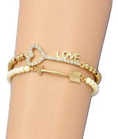 Bead Link Chain Key Love Arrow Charm Bracelet For Women