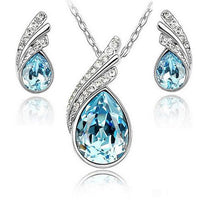 Water Drop With Crystal Leaves Earrings Necklace Jewelry Sets  for women - sparklingselections