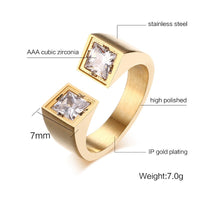 Stainless Steel Cubic Zirconia Open Cuff Rings