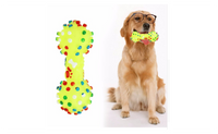 Colorful Dotted Dumbbell Shaped Squeeze Squeaky Faux Bone Pet Chew Toy