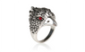 Eagle Head Plating Silver Vintage Black Crystal Rings (7,8)