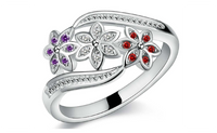 Classic Elegant Silver Plated Crystal Three Colorful Flower Ring (8)