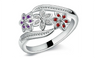 Classic Elegant Silver Plated Crystal Three Colorful Flower Ring (8)