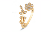 Cubic Zirconia Gold Plated Flower Adjustable Ring For Women - sparklingselections