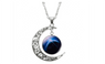 Choker Necklace Glass Galaxy Lovely Pendant Silver Chain Moon Necklace