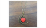 Vintage Bronze Half Moon Chain Turquoise Heart Pendant Necklace