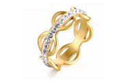 Stainless Steel CZ Diamond Golden Circle Ring For Women (7,8,9)