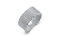 Silver Plated Mesh Round Party Ring For Women (Size-7,8)