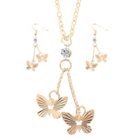 Fashion Butterfly Design Crystal Bridal Pendant Necklace Earrings Jewelry Set For Women
