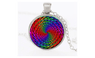 Rainbow Colorful Flower Glass Dome Fractal Pendant Silver Plated Necklace