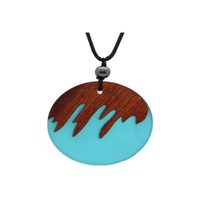 Vintage Handmade Round Wooden Resin Wood Pendant Necklaces - sparklingselections