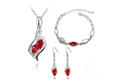 Silver Plated Crystal Stone Necklace Bracelet Earrings Jewelry Set