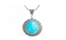 Blue Turquoise Long Statement Silver Pendant Necklace for Women