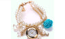 Rose Flower Pearl Round Dial Analog Quartz Bracelet Wrist Watch