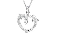 Double Dolphin Heart Shape Pendant Necklace for Women - sparklingselections