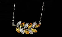 Austrian Crystal Rhinestones Leaf Pendant Necklace