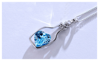 Love Drift Bottles Pendant Necklace Blue Heart Crystal Pendant Necklace for Women - sparklingselections