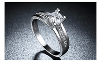 Platinum Plated Fashion Engagement Ring Cubic Zirconia Stone Jewelry - sparklingselections