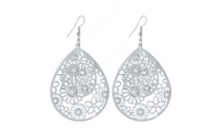 New Big Hollow Pattern Silver Plated Dangle Long Earrings