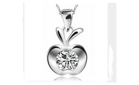 Cubic Zirconia Silver Plated Clavicle Charm Small Flat Apple Pendant Necklace - sparklingselections