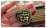 Leopard Love Hearts Long Section Glass Pendant Necklace