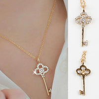 Women's Long Strip Key Crystal Pendants Necklaces - sparklingselections