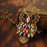 Rhinestone Bronze Owl Long Chain Pendant Necklace